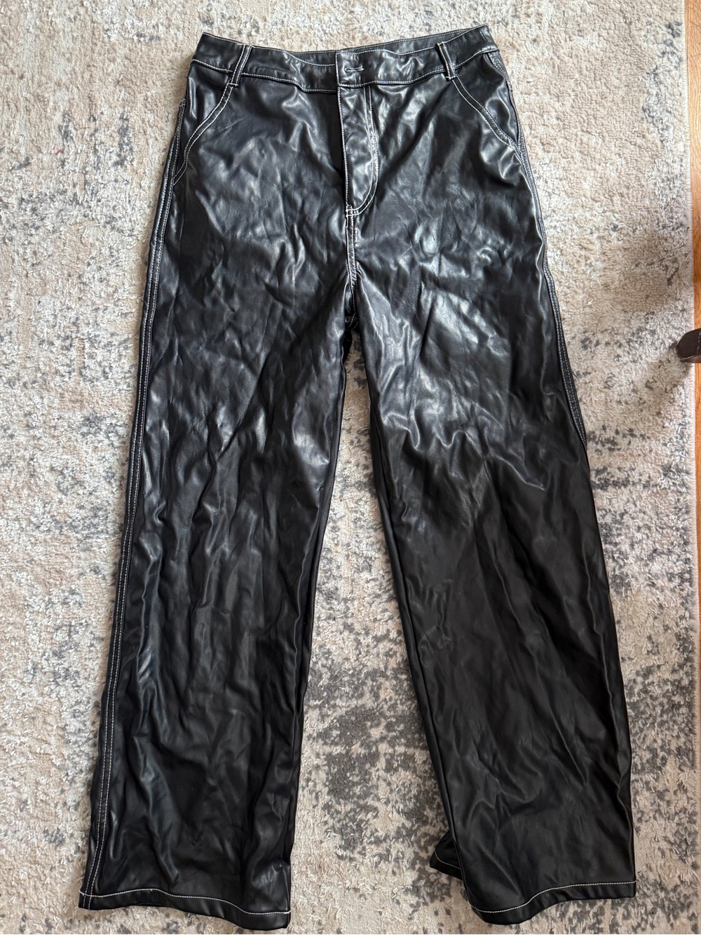 emory park Black Faux Leather Straight Leg Pants